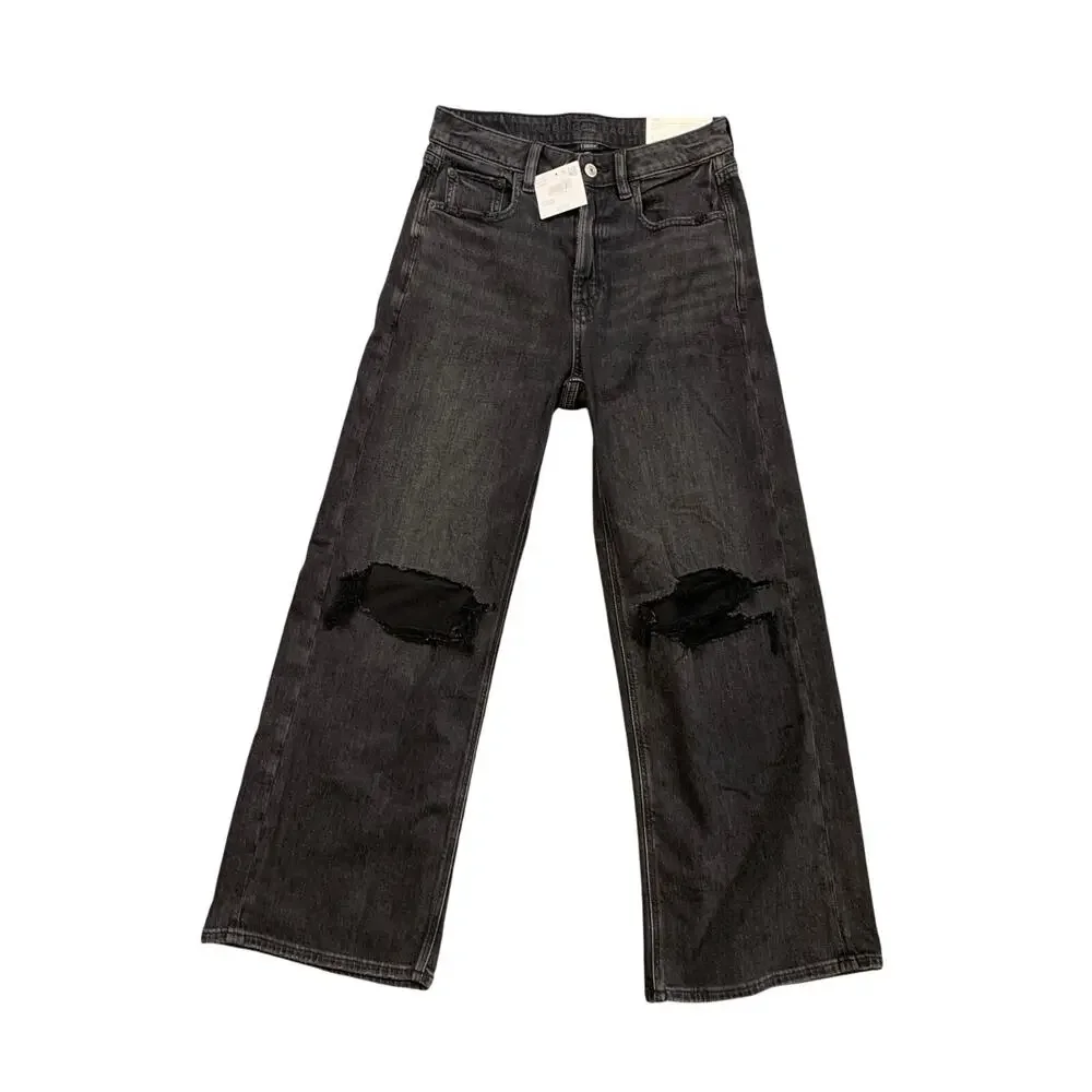 American Eagle Jeans Women 2 Short Black Slash Dreamy Drape High Rise Baggy Wide